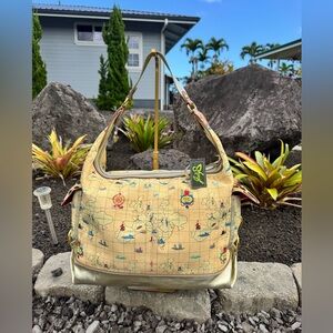 Sharif Studio NWT World Map Hobo Weekender Bag Gold Leather & Leopard (Other)